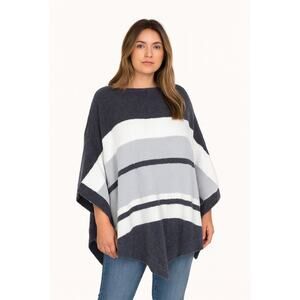 Barefoot Dreams Plus CozyChic UL Ocean Breeze Poncho Blue Water Multi Stripe NWT